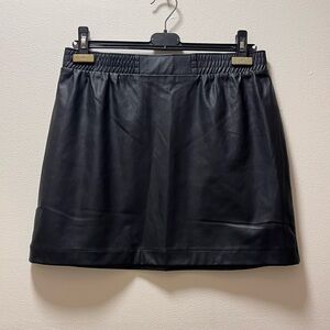 Ci Sono Chic Comfy Soft Faux Leather Mini Skirt with Elastic Waist, Sz L, Black
